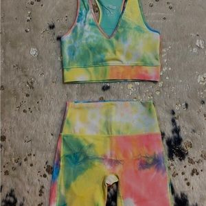 Zenana 2 piece Tie Dye Athletic Wear; Biker Shorts and Bra; SM